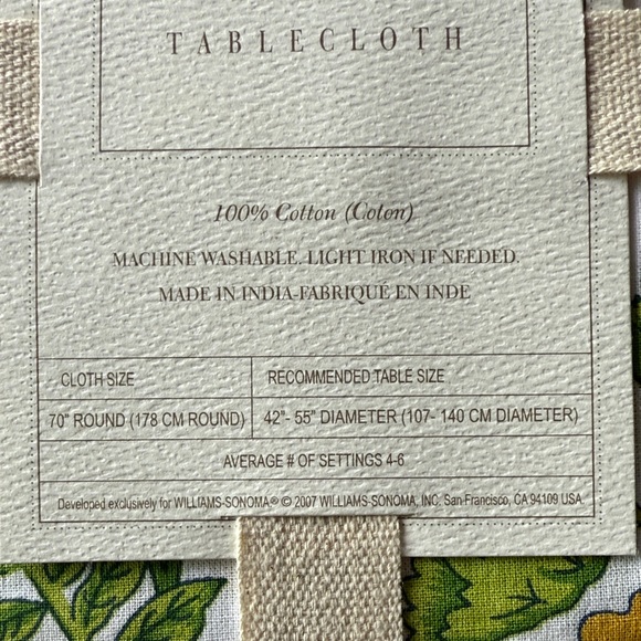 NWT Williams Sonoma Provence Floral Round Tablecloth - Green and Yellow - Picture 5 of 7